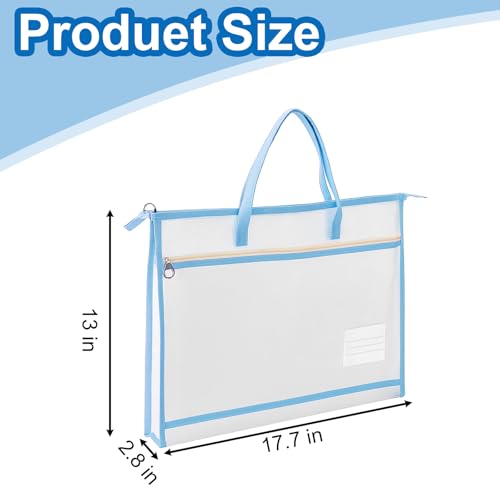 Hedume 3 Pcs A3 Project Bags, Clear Mesh Sewing Bag with Zipper, Handle & Pockets, Clear Mesh Design Art Supply Bag Artwork Storage Organize for Artworks, Charts and Teaching Material Multipurpose
