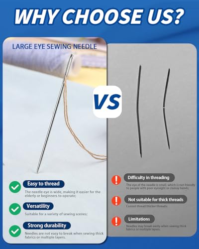 50 Pcs Large Eye Sewing Needles, 7 Size Embroidery Needles for Handsewing - size: 7 Size-50pcs