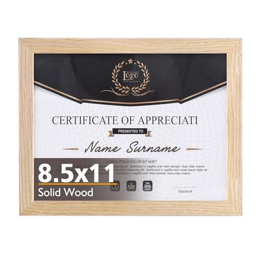 KINLINK 8.5x11 Picture Frame, Natural Solid Wood Diploma Frame with Acrylic Plexiglass for Pictures, Certificate Degree Document Frame, Tabletop and Wall Mounting Display Photo Frame 1 Pack - color: Natural, size: 8.5x11