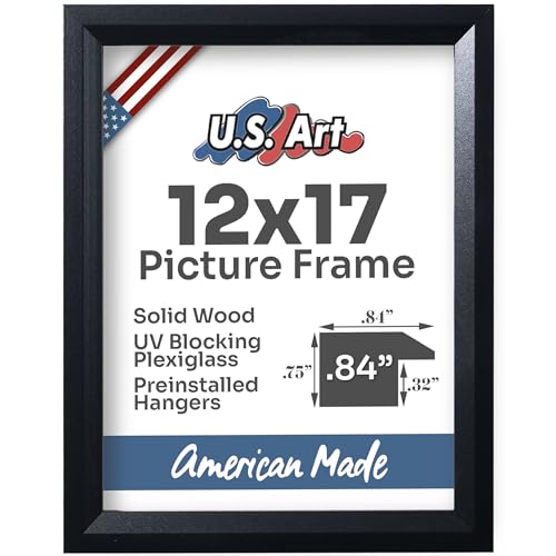 Black 12x17 Picture Frame Beveled .84" Inch Wide - Black Wall Decor Handmade Solid Wood Frames with Preinstalled Hangers and UV Blocking Plexiglass 17x12 Frame - color: Black, size: 12x17
