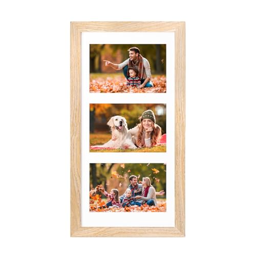 KINLINK 7x14 Picture Frame, Natural Solid Wood Collage Frame with Acrylic Plexiglass for Multiple Three 4x6 Photos with Mat or 7x14 without Mat, Wall Display Photo Frame 1 Pack - color: Natural, size: 7x14