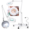 15X Super Bright 2,200 Lumens Magnifying Glass with Light and Stand, Floor Lamp with 5 Wheels Rolling Base for Lash Estheticians, Stepless Dimmable, LED Lighted Magnifier for Sewing Crafts - White - color: White