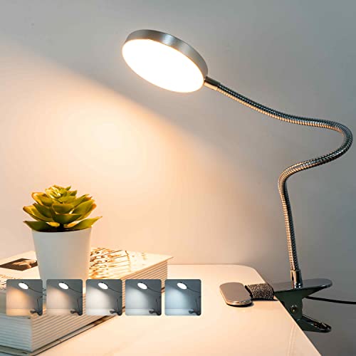 LiFMIRA Clip on Lamp Reading Light 5 Color Modes 10 Brightness 8W Silver - color: Silver