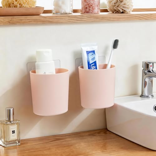 4 Pack Wall Caddy Pen Holders, Adhesive Wall Mount Hanging Bins Cups (Pink) - color: Pink