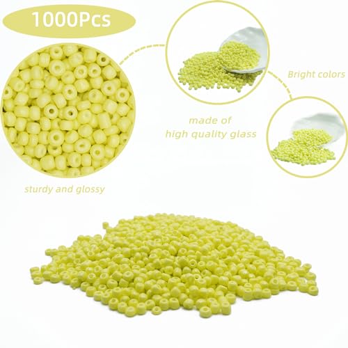 6/0 Craft Glass Seed Beads Bulk, 4mm 1000 Pcs Colorful Bracelet Beads Small for Jewelry Making, Waist, Hair, Neckalce Ring Earring DIY Art (Yellow) - color: Yellow