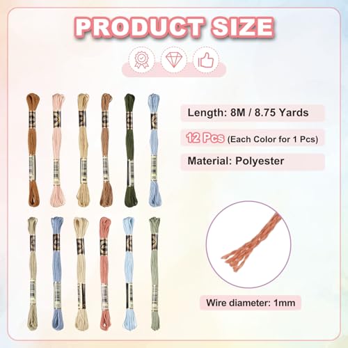PATIKIL 12 Skeins Embroidery Floss Polyester Embroidery Threads Light Blue - color: Light Blue