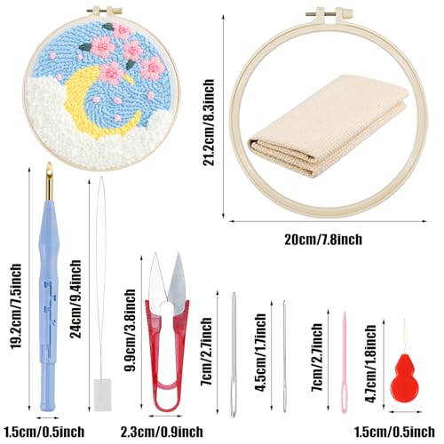 Woohome Punch Needle Kit Included Plastic Hoops, Punch Needle Cloth, Color Yarn and Punch Needle Tools for Adults, Beginners (Moon and Sunflower) - color: Color 11
