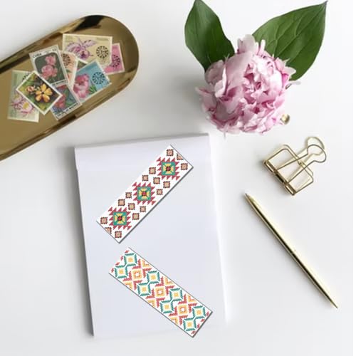 FREEBLOSS 6PCS Cross Stitch Bookmark Kit Stamped Floral Cross Stitch Bookmarks Kit for Beginner DIY Stamped Embroidery Bookmark Kit Cross Stitch Projects for Book Lovers - style: Aztec patterns