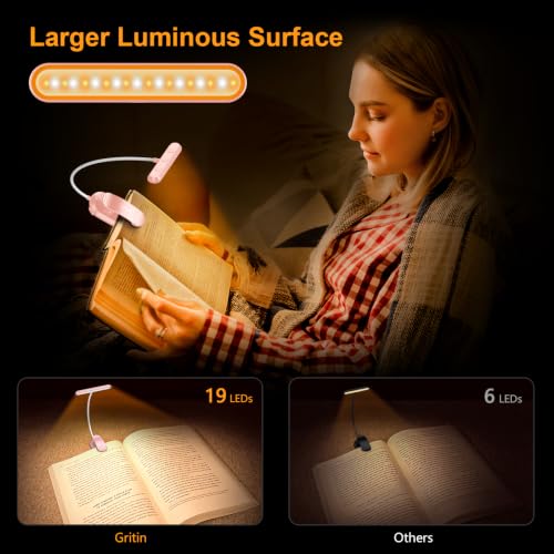 Gritin Rechargeable Book Light for Reading in Bed with 19 LED - color: Pink