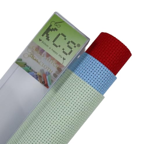 KCS 3 pc of 15" x 18"(38cmx45cm) 11 Count Cross Stitch Cotton Aida Cloth Needlework Rolled Fabric Box,11CT,Light Blue+Light Green+Red - color: Light Blue+light Green+red, size: 11CT