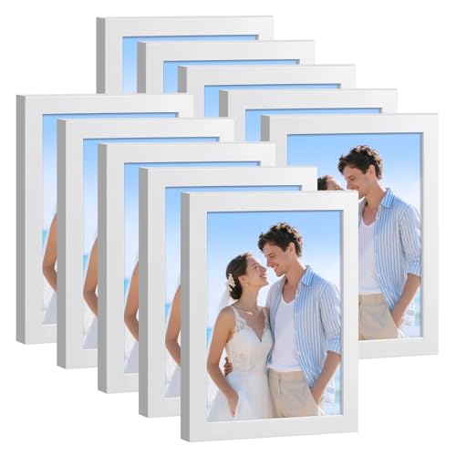 HappyHapi 4x6 Picture Frame Set of 10, Wall or Tabletop Display, White - color: White, size: 4x6 inch