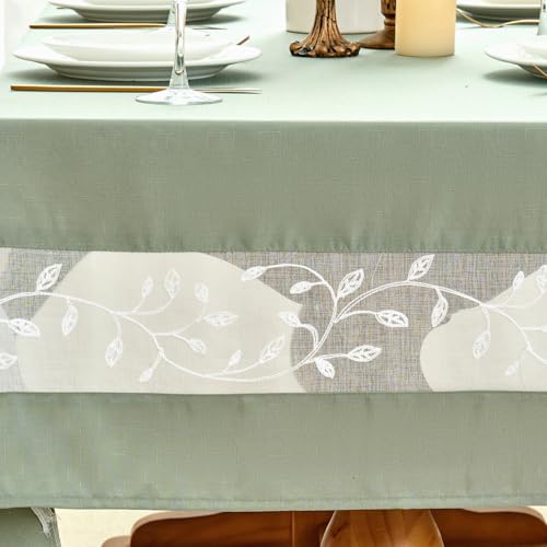 Polyester Fabric Tablecloth with Exquisite Embroidery Sheer Border-Waterproof/Wrinkle Resistant-for Dining,Indoor&Outdoor,Wedding,Holiday,Sage Green,Square 70x70Inch - color: Sage Green, size: 70" x 70" (Square)