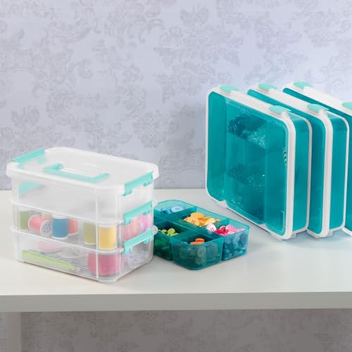 Sterilite Stack & Carry 3 Layer Handle Box, Small Latch Bins, Clear, 6 Pack - size: 6 Pack