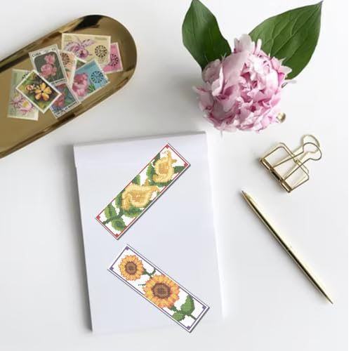 FREEBLOSS 6 Set Cross Stitch Bookmark Kits 11CT 8"x2.4" 6 Flowers Design - style: Common Flowers