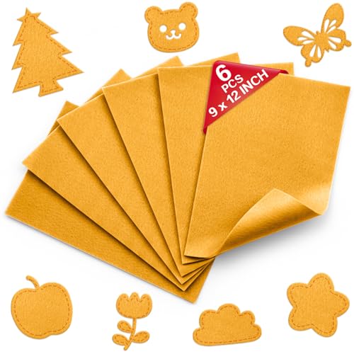 Gold Soft Felt Sheets for Crafts, 9" x 12", 1.6mm Thick, 6 Pcs - color: Gold