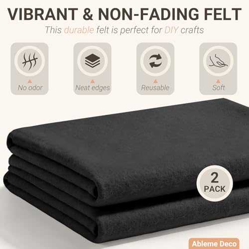 Black Felt Fabric Sheets 18" x 18" (2 Pack) 1.6mm Soft Craft Felt Squares - color: Black