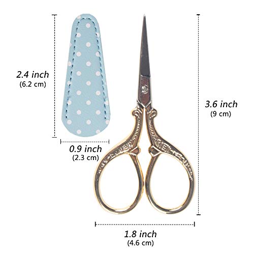 Embroidery Scissors with Leather Cover 3.6 inch Sewing Craft Sharp - color: Gold