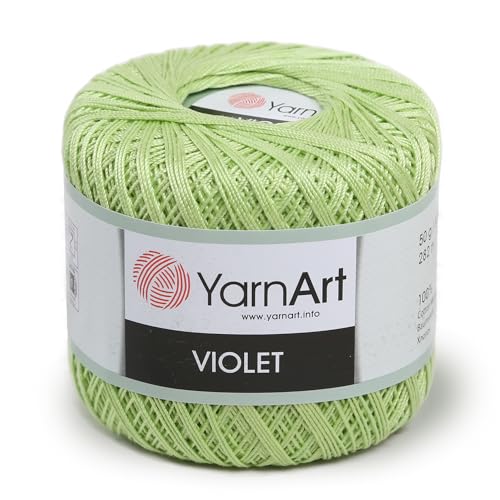Yarn Art 1 Skein YarnArt Violet,100 Mercerized Cotton Yarn Threads Crochet Lace Hand Knitting Yarn Embroidery Arts Crafts (Green 5352) - color: 5352