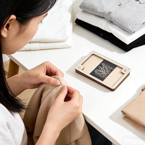 HINGTAI Wooden Magnetic Needle Holder Case with Clear Lid, Sewing Needle Organizer Box with Snap Closure, Strong Built-in Magnet Secures Pins Under 6.5cm, Craft Supplies Storage Gift for Sewers - color: 1Pcs-wooden