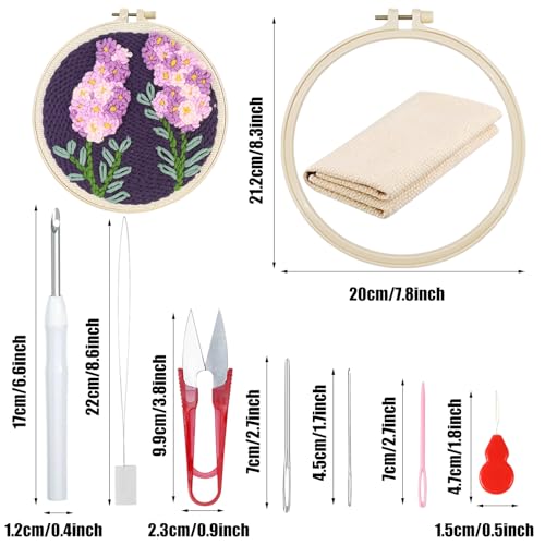 Woohome Punch Needle Kit Included Plastic Hoops, Punch Needle Cloth, Color Yarn and Punch Needle Tools for Adults, Beginners (White and Purple Flowers) - color: Color 18