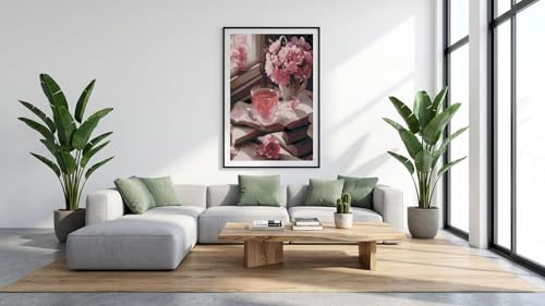 Books and Flowers Stamped Cross Stitch Kits，Flower Embroidery Starter Kit for Adult Beginners, 11CT Cross-Stitch Patterns Dimensions Kit Arts，Needlepoint Kit Crafts for Home Decor 15.7x11.8 inch - color: T006