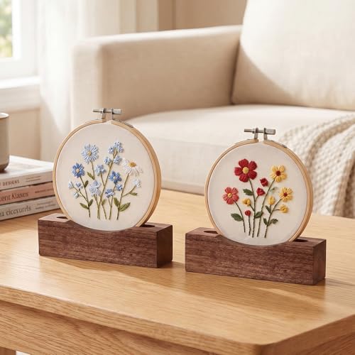 Chunful 6 Pcs Embroidery Hoop Display Stand, 5.3" X 1.3" X 1.5", Walnut - color: Walnut, size: 5.3" X 1.3" X 1.5"