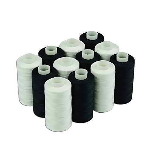 Simthread 6 White 6 Black 100% Cotton Sewing Thread 50s/3 for Quilting etc - 550 Yards Each - color: 6 White 6 Black