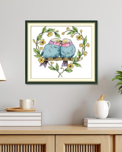 CaptainCrafts Cross Stitch Kits Snowman Counted Unprinted Fabric Cross Stitching DIY Needlecrafts Embroidery Kit for Adults Beginner (White, Birds in Love) - color: Birds in Love, style: White