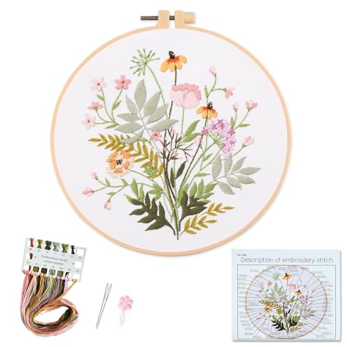 Silentsea Floral Embroidery Kit for Beginners – All-in-One DIY Stitching Set with Pre-Printed Fabric, Hoop & Threads – Perfect for Relaxing Craft Lovers. - color: Floral Pattern