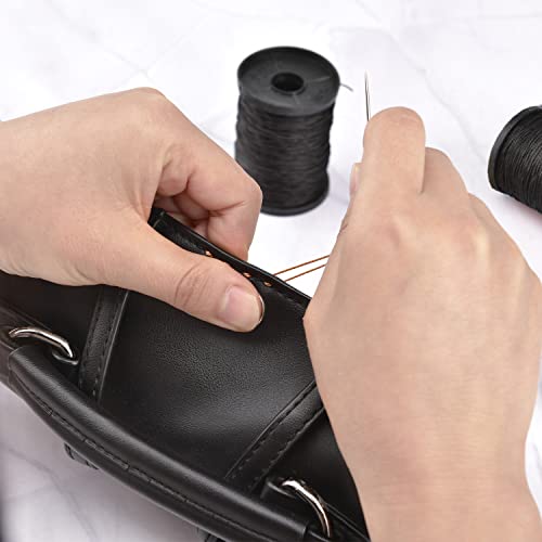 Topus Extra Strong Upholstery Repair Sewing Thread Kit and Heavy Duty Household Hand Needles, Including 7 Styles of Leather Canvas Sewing Needles and 3 Rolls Nylon Thread (70 Yard of Each Roll), Black - color: Black
