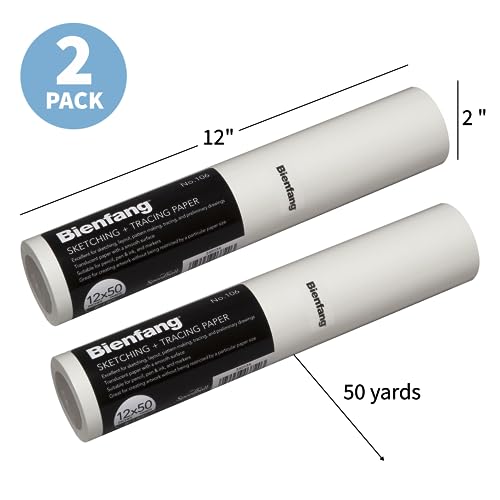 Bienfang Sketching & Tracing Paper Roll, White, 12 Inches x 50 Yards (2-Pack) - for Drawing, Trace, Sketch, Sewing Pattern - size: 12 in. x 50 yd. (2-Pack)