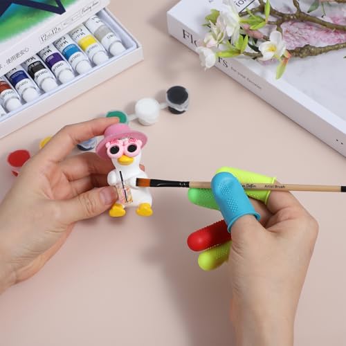 12 PCS Silicone Finger Protectors Covers, 3 Sizes Rubber Finger Tips Office Thumb Guard Sleeves Fingers Thimbles Cots for Hand Sewing Hot Glue Embroidery Cutting Ironing (Yellow Red Blue Green)