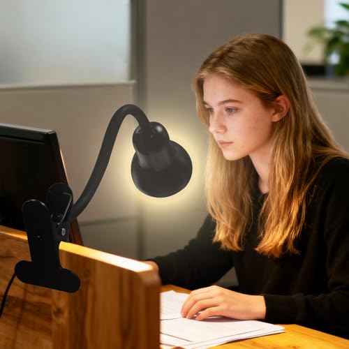 Clip On Gooseneck Lamp - 300W Max, Ceramic Fire-Resistant E26 Socket, Classic Durable Switch, Adjustable Flexible Clamp Light for Desk, Workbench, Bed Headboard, Table, Grow (Standard Clip Desk Light) - color: Standard Clip Desk Light
