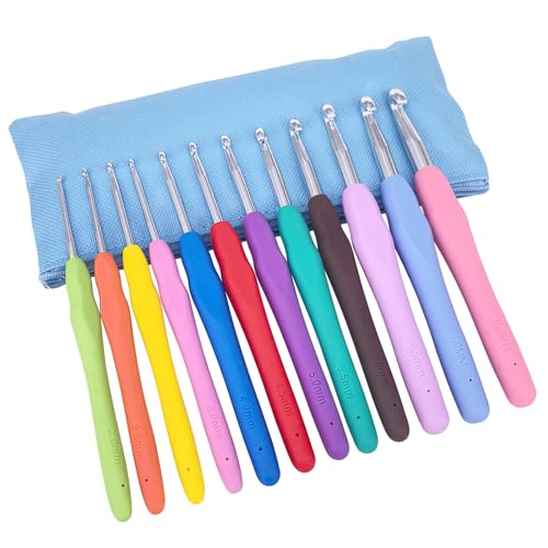12PCS Aluminum Crochet Hooks Knitting Needles Craft Yarn,with Ergonomic Non-Slip Handles - color: 12 Colors