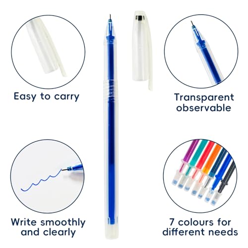 Jauisus 7 Pcs Heat Erasable Pens for Fabrics with 35 Refills, Fabric Marking Pens for Quilting Supplies DIY Embroidery Dressmaking Fabrics Tailors Chalk Pen(7 Colors, 35)