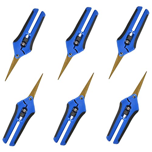 GROWNEER 6 Packs 6.5 Inch Pruning Shears with Curved Blades Trimming Scissors For Gardening Hand Pruning Snips Titanium Coated Precision Blades - style: Blue