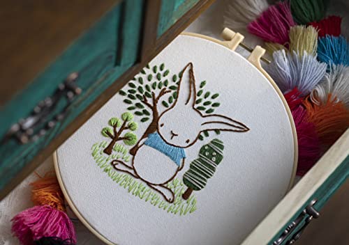 Ebherys Level 1 Embroidery Kits for Beginners and Adults, Different Animals Pattern, 1set as a Pack, inculde 1 Hoop, Instruction and Enough Threads, Easy and Basic Stitches (Bunny) - color: Bunny