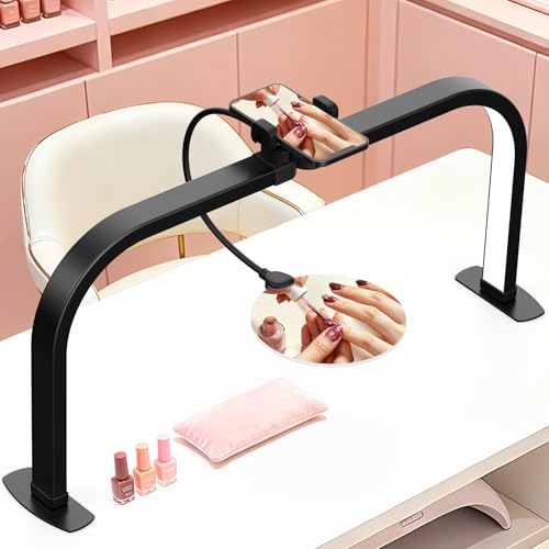 Half Moon Nail Light for Desk with 5X Magnifier & Phone Holder - color: Black