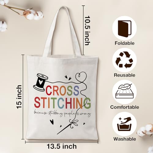 Cute Goose Crochet Canvas Tote Bag for Women - color: Cross Stitch