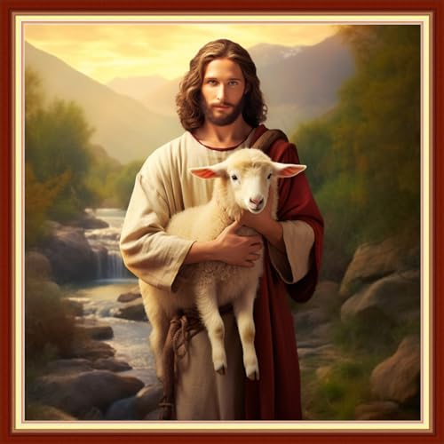Disxvivy Cross Stitch Stamped Full Embroidery Kits DIY 11CT Cotton Thread Printed DIY Needlepoint Kits Craft Needlework Set Cross-Stitch Stamped Sets-Jesus Shepherds The Sheep 18x18 inch - color: Artstyle06
