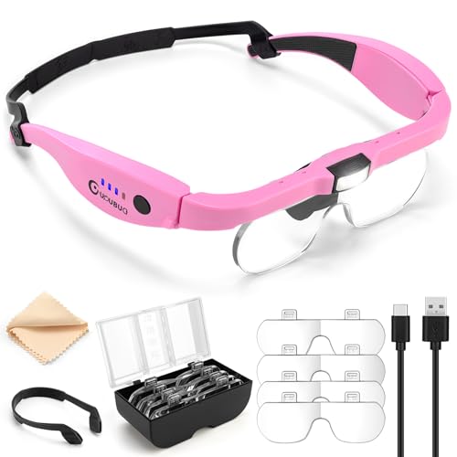 Magnifying Glass with Light, 1.5X-5.0X Magnifying Glasses 4 Lenses - color: Pink Magnifying Glass With Light
