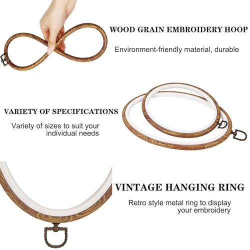 Oval Decorative Embroidery Hoop - 3 Pieces 6*4.72 inch Imitated Wood Cross Stitch Hoops Set, Resin Embroidery Frame for Display Sewing Craft Hanging Ornament - style: Oval-6*4.72inch-3pcs