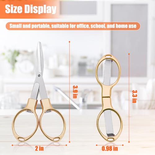 2PCS Folding Scissors, Portable Travel Scissor, Gift for Men Glasses Shaped Mini Shear Telescopic Cutter, Anti Rust Stainless Steel Scissors for Fishing Sewing Home Office-Gold - color: Gold