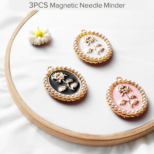 Needle Minder for Embroidery, 3pcs Magnetic Needle Keeper for Cross Stitch, Lovely Cartoon Pin, Needlework Storage Accessory, Gift for Cross Stitch Lover (45-Needle)