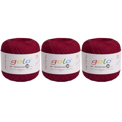 golo 3 Balls Crochet Thread Size 20 Embroidery Thread Crochet Yarn for Hand 193 - color: 000-8-192Light Wine