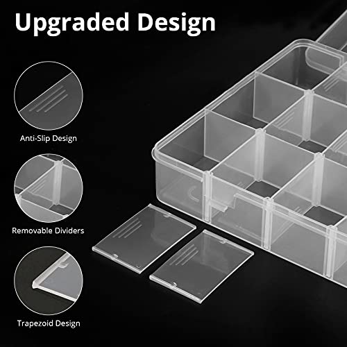Exptolii 18 Grids Plastic Organizer Box with Dividers, Clear Compartment Container Storage for Beads Crafts Jewelry Fishing Tackles, Size 7.9 x 6.2 x 1.2 in (Pack of 3) - size: 1x 18 Grids (Pack of 3)