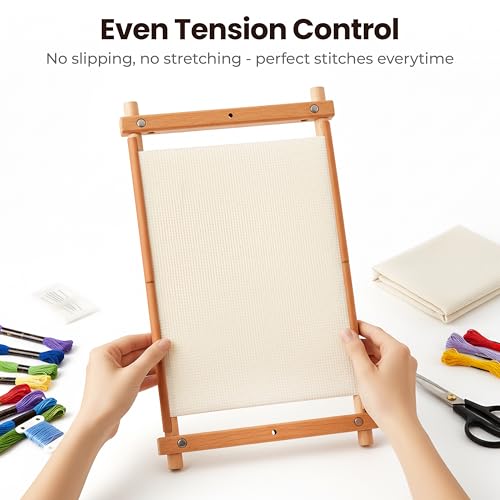 Easy Assembly Cross Stitch Frame - Tool Free Embroidery Frame (18" x 11.1") Needlework Supplies for Embroidery - Scroll Frames for Cross Stitching - Professional Grade Wood Needlepoint Frame