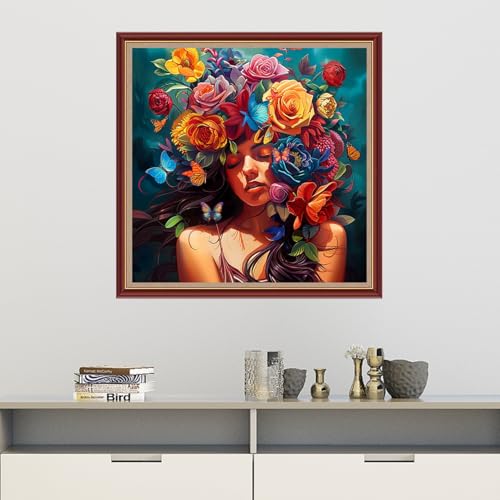 Dooxvey Cross Stitch Kits for Adults Beginners,Full Range of Cross-Stitch Stamped Kits Needlepoint Kits for Beginners Embroidery Kits 11CT Cross Stitch Patterns-Colorful Flower Girl 18x18 inch - color: Magicolor17