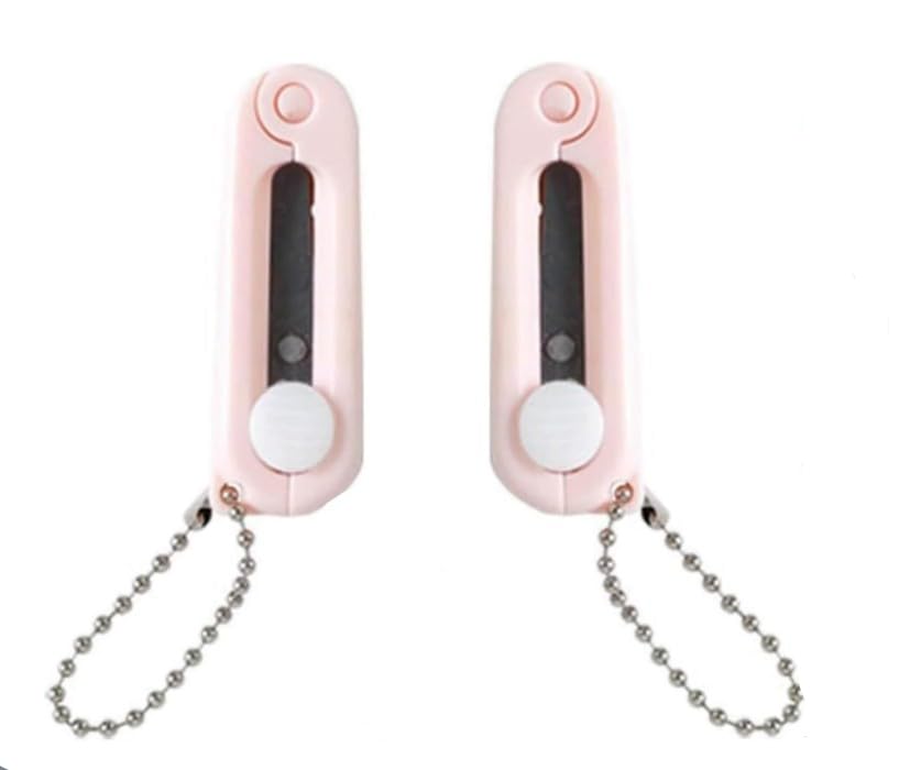 2Pcs Pink Keychain Scissors,Folding Scissors,Safe Portable Travel,Foldable Telescopic Cutter Pocket,Mini Scissor with Keychain for Cutting, Scrapbooking Crafting, Cutting Tools