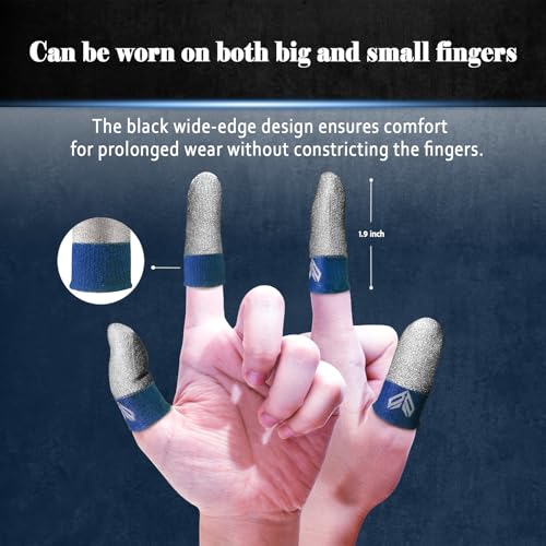 6PCS Gaming Finger Sleeves. 0.29MM Silver Fiber, Anti Sweat, Extremely Thin,Breathable Touchscreen dedales Gamer Finger Cover Thumb Sleeve Fit Phone Game Tablet Devices. (Blue) - color: Blue
